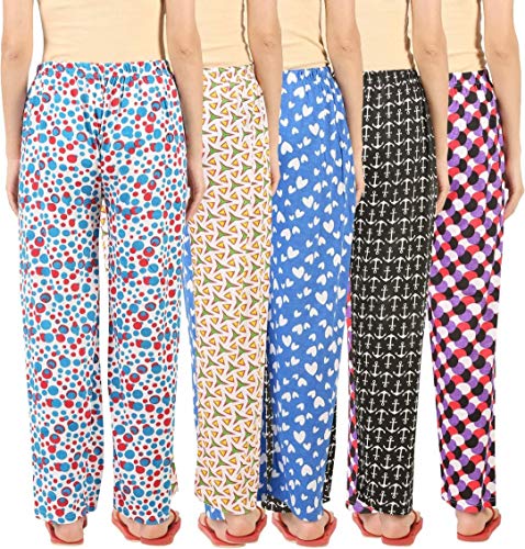 Image of LADY WILLINGTON Womens Track Pant Lower Cotton Printed Payjama /Lounge Wear -Soft Cotton Night Wear /Pyjama for Women(Pack of 5PIECES), Prints May Vary (Assorted Pyjama),