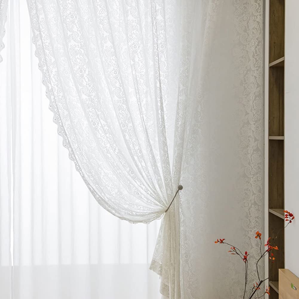 Rideau en Dentelle à Broderie Florale Blancs De 55 Pouces De Long, Rideaux Voilés à Glissière, Rideaux De Fenêtre Filtrant La Lumière pour Le Salon Et La Chambre à Coucher, 2 Panneaux.