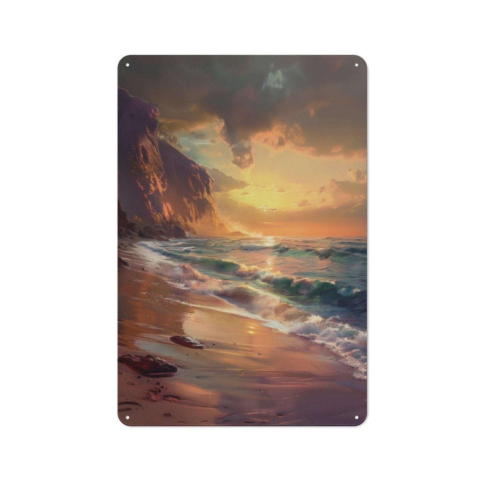 Junmoney Beach Landscape For Lounge Or Reading Corner, Rustic Tin Sign 30X20cm, For An Autumn Update To Lounge And Reading Corner