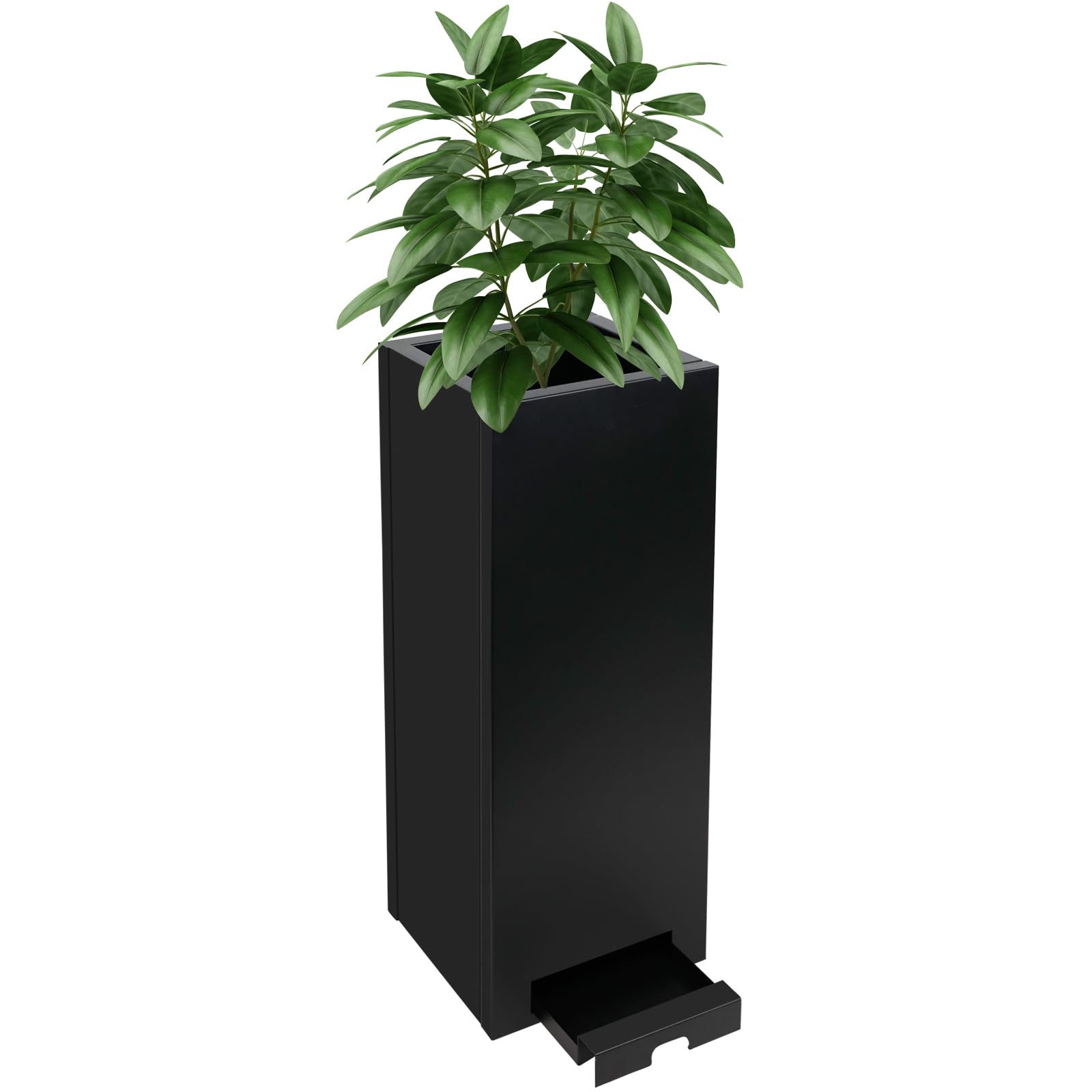 KOL Galvanized Steel Planter - 30" H. Black Powder Coated Rectangle Metal Planter Garden Box, Tall Heavy Duty Modern Flower Plant Pot - Indoor & Outdoor Commercial & Residential (12" Lx12 Wx30 H)