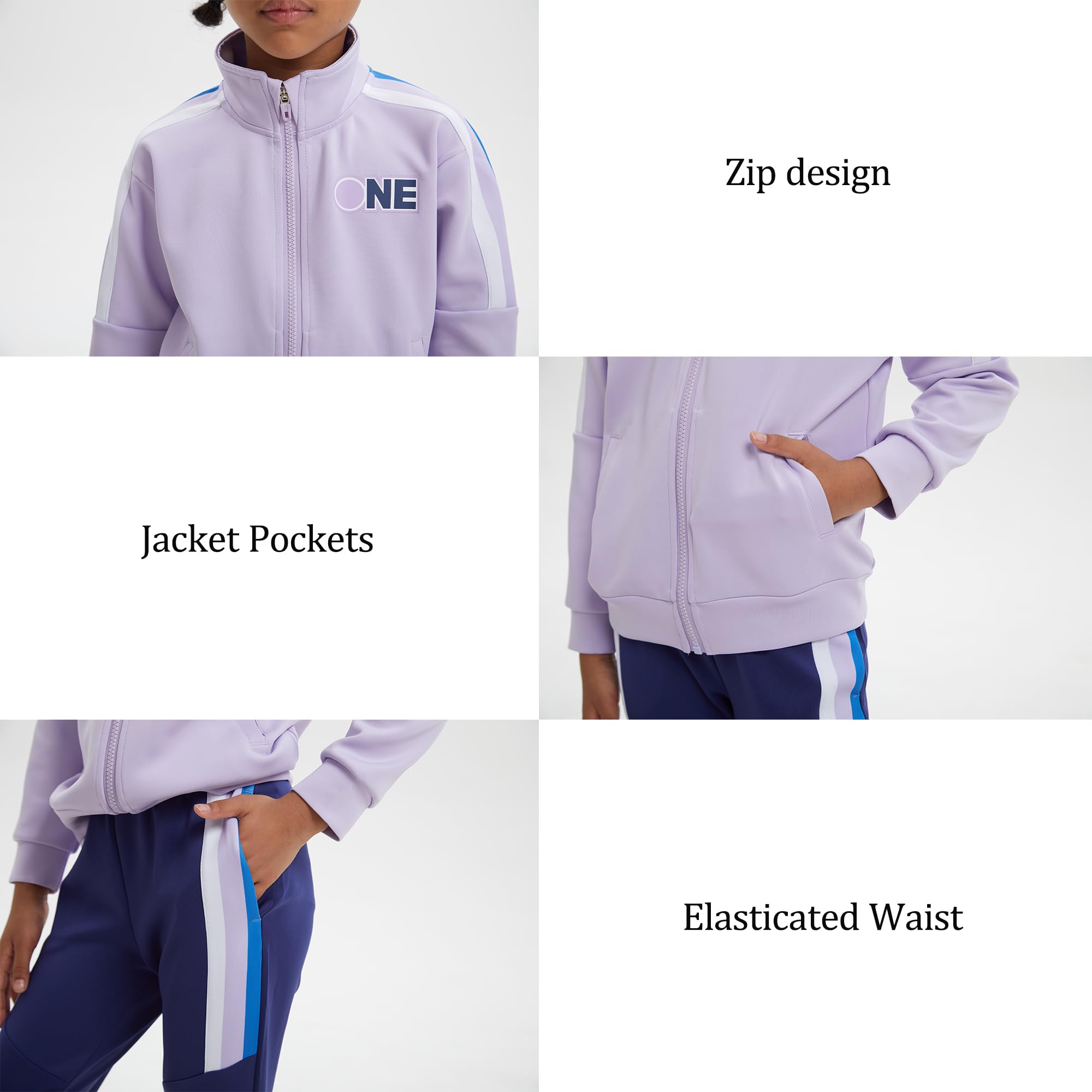 2Pack Mädchen Kinder Outfits Trainingsanzug Set gestreift Bomber Brief drucken Zip Up Crop Top Langarm mit Taschen unten Sport authentisch Jogger Kordelzug Hose für Alter 4-15 Jahre