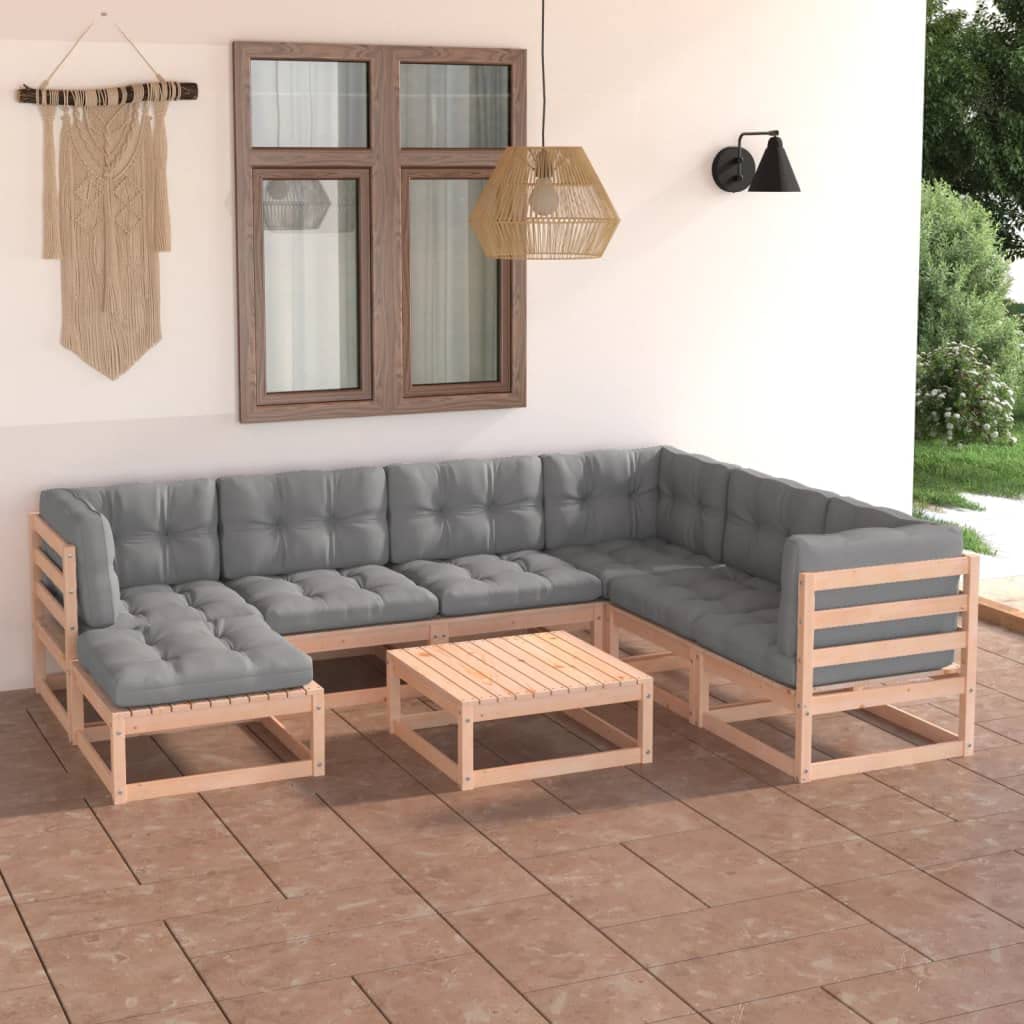 vidaXL Salon de Jardin 8 pcs avec Coussins Bois de pin Massif