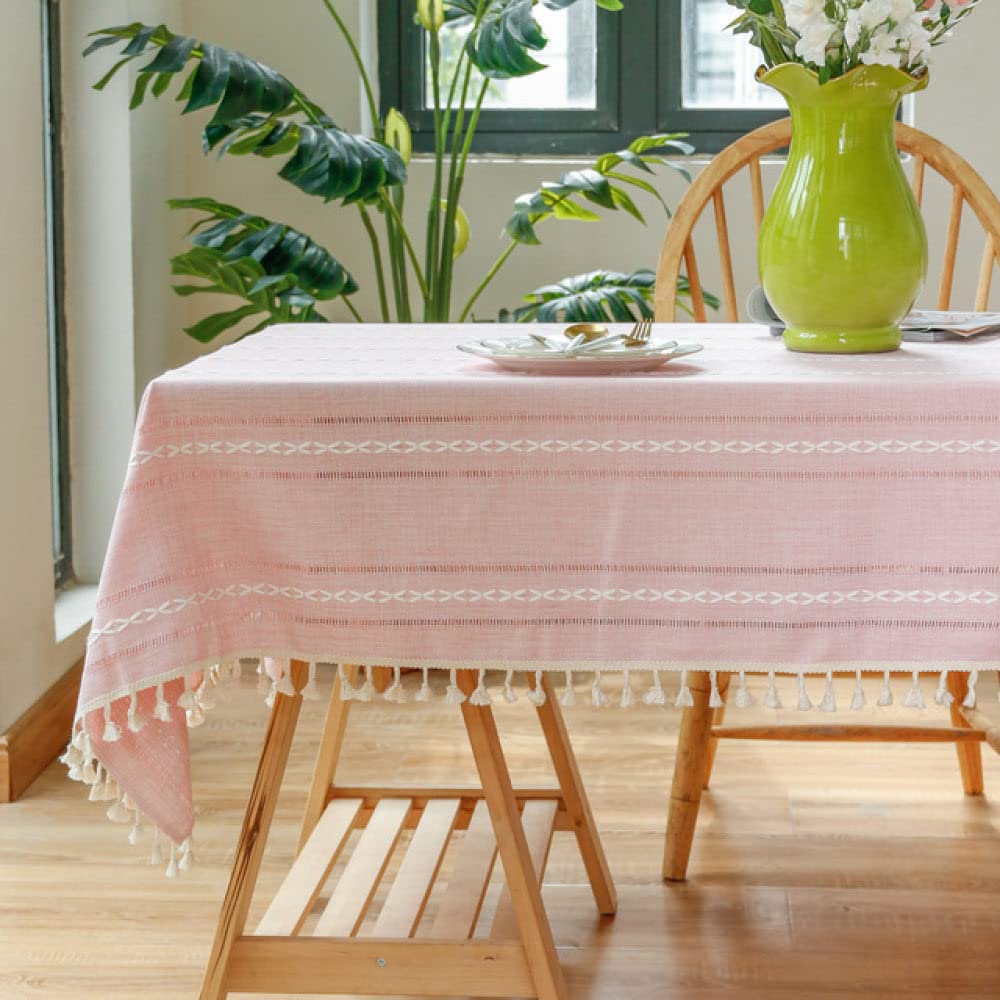 Nappe tissée jacquard sculptée en creux 90x140 cm rose pour table de cuisine
