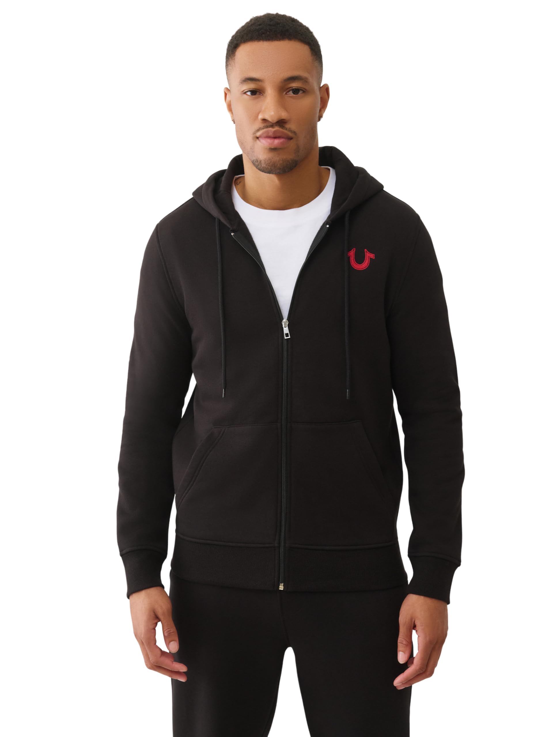 True Religion Men's True Embroidered Zip Hoodie, Beige, L