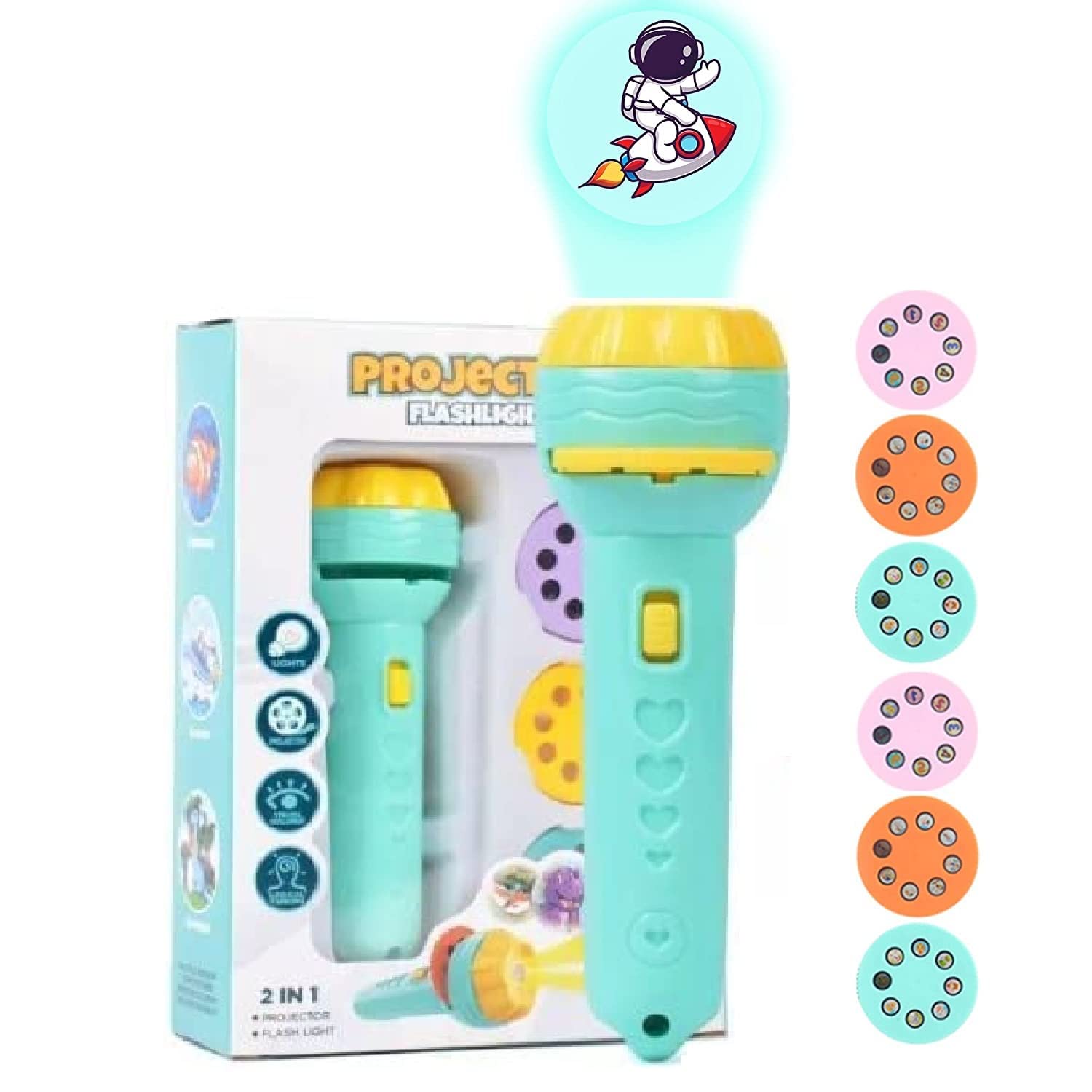 Alokik Enterprise 6 Slides 48 Pictures Clear Projection Slide Flashlight Projector Torch For Kids|Mini Flash Light Projector Toys|Lighting Toys For Kids 2 & 3 Year Old (Random Slides–Multicolor)