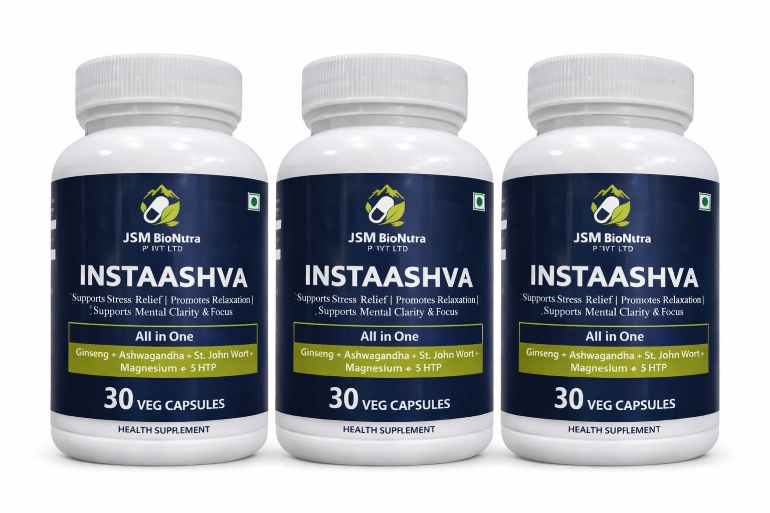 Stress Relief Support | Light Blue Bottle | Dietary Supplement Capsules | Herbal Blend Formula | Sealed Container Design | Stress Relief, Better Sleep & Relaxation - 30 Capsules (Pack of 3)-image-31