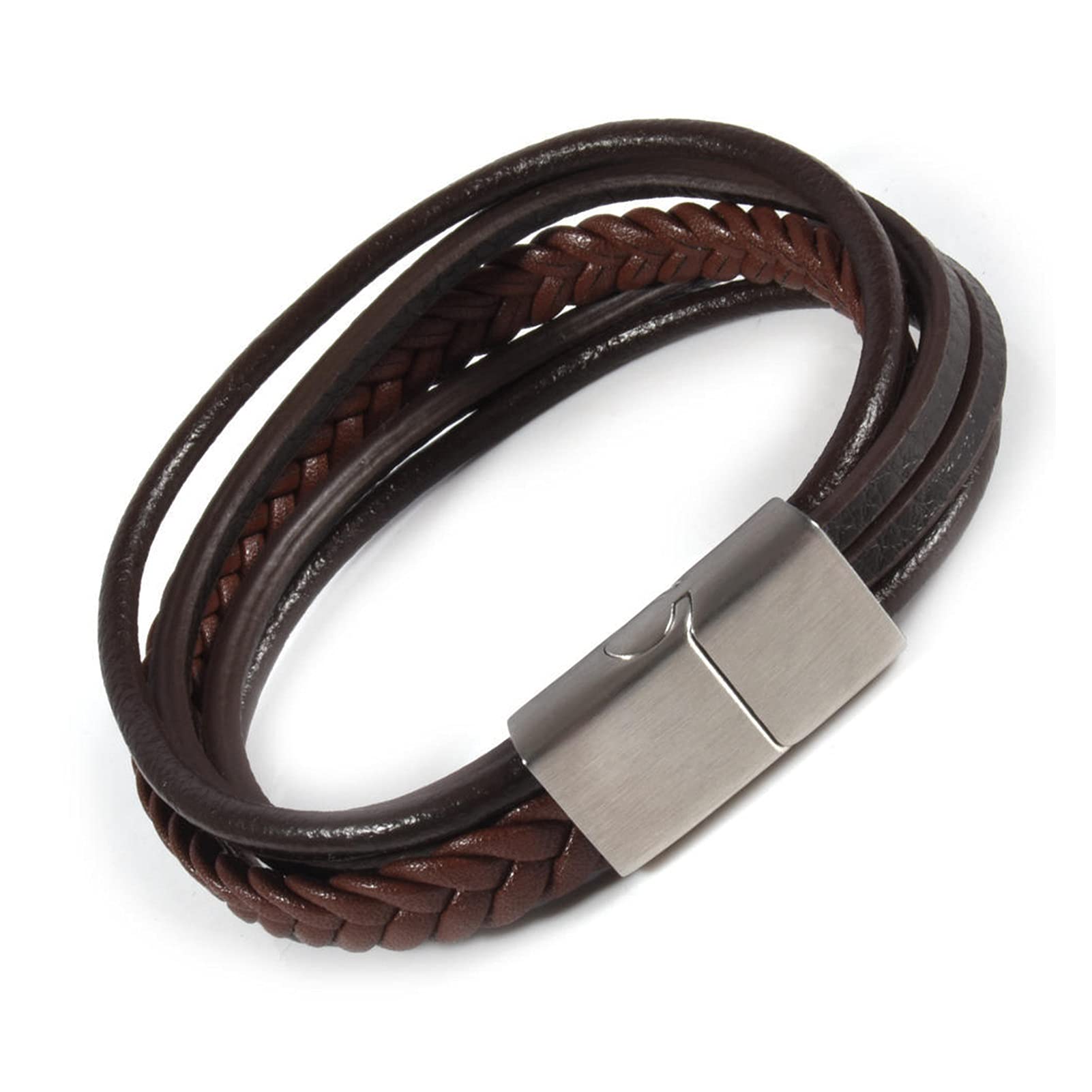 Pulseras para mujer, joyería clásica tejida multicapa de cuero negro marrón, brazalete bohemio para hombres y mujeres