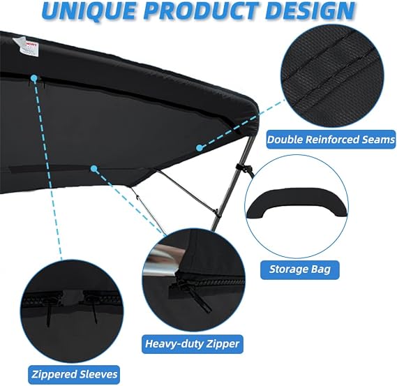 4 Bow Marine Grade Bimini Top Replacement Cover, Heavy-Duty Waterproof and UV-Proof Boat Canopy, Fade and Crack Resistant Easy Install Zipper Sleeves Boat Awning/Without Frame,Burgundy