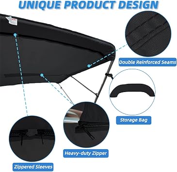 4 Bow Marine Grade Bimini Top Replacement Cover, Heavy-Duty Waterproof and UV-Proof Boat Canopy, Fade and Crack Resistant Easy Install Zipper Sleeves Boat Awning/Without Frame,Burgundy