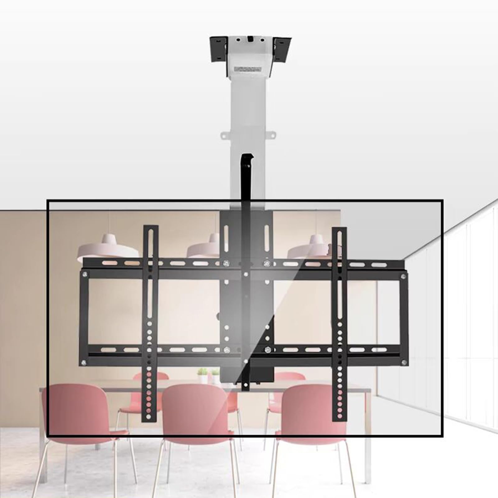 HTTGDGDH Adjustable Ceiling Tv Mount Bracket, With Remote Control Motorized Tv Mount, Hanging Tv Mount Bracket, Electric Tv Lift And Memory Setting, For 32" - 75" Tvs Up To 50Kg/1,Black+white