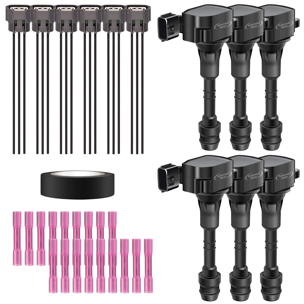 Set of 6 Ignition Coils Pack and Female Connector Plug Harness Pigtail Compatible with Nissa Altima Maxima Murano Pathfinder Quest Infiniti I35 QX4 3.5L V6 Replacement for UF349