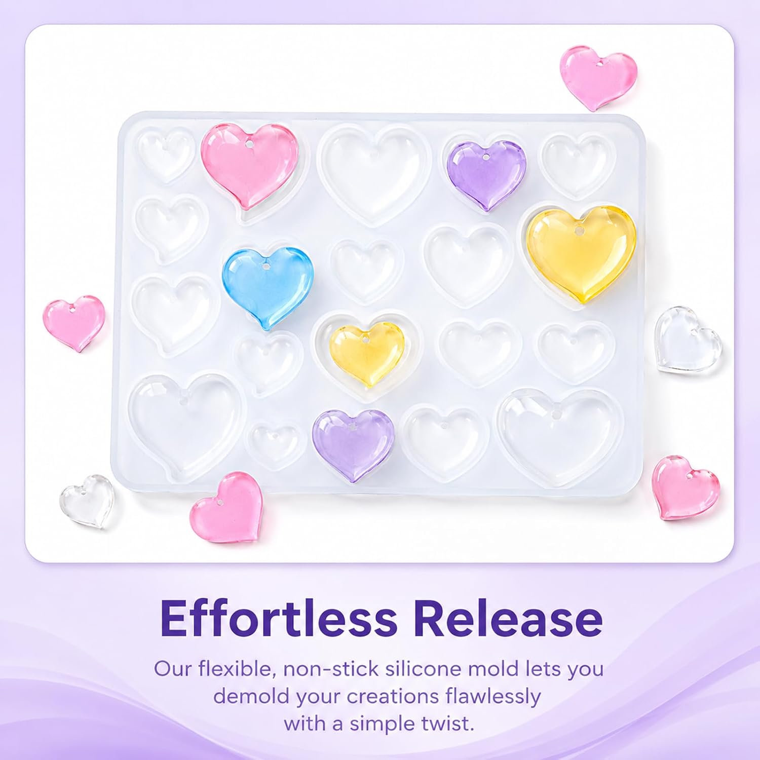 Resin Heart-Shaped Casting Mold Heart Silicone Molds with Holes