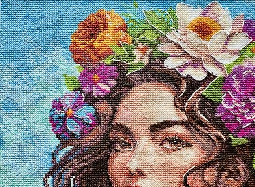 Image of RIOLIS - Floral Muse 2254, Floral Cross Stitch Kits 11 inch x 11 inch, Cross Stitch Kits for Beginners & Advanced, Crossstitching Kits Adult, Counted Stitching Kits, Flowers Embroidery Kit
