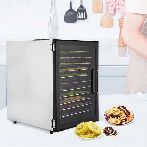 Miniatura 7 de Máquina deshidratadora de alimentos, deshidratadores para alimentos y cecina de 800 w 86.0-176.0F, con 12 bandejas de acero inoxidable, temporizador