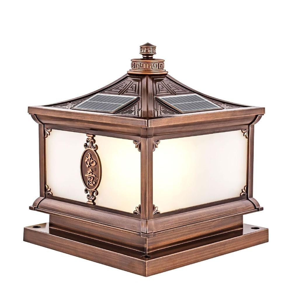 Lanterne Solaire d'extérieur carrée Stigma, Lampes à Colonne créatives en Aluminium et métal, éclairage de Pilier de Portail, du crépuscule à l'aube, Finition Noire de 11(Bronze-25cm)