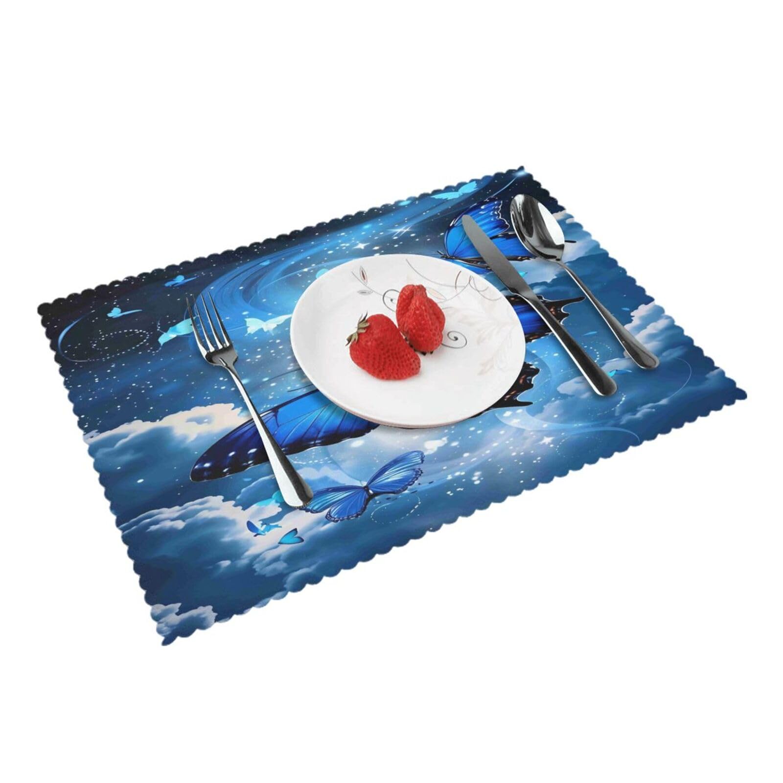 Blue Butterflies Sky Stars Placemats Set of 4 Print Table Mats Place Mats Table Decor for Kitchen Dining 12X18 in