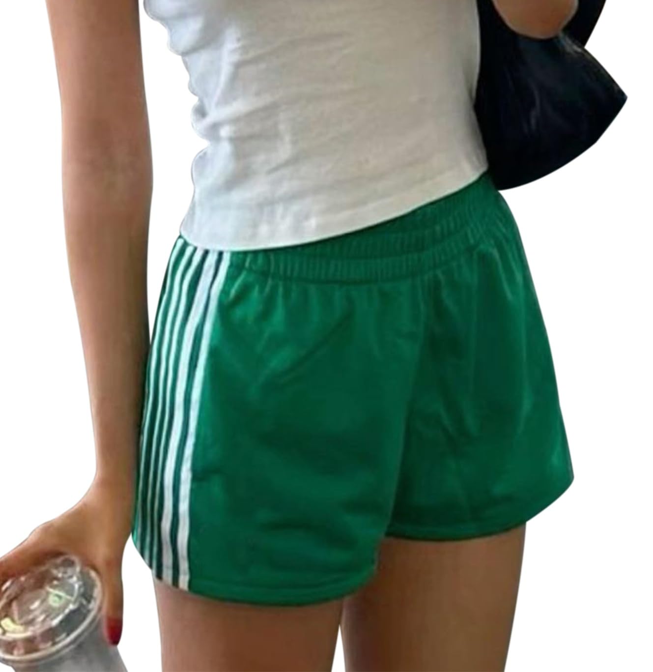 UAURORAO Women Striped Athletic Shorts Elastic Waist Side Stripe Casual Shorts Loose Patchwork Workout Sweat Shorts(Piping Green,Medium)