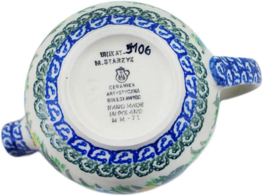 Polmedia Polish Pottery Creamer UNIKAT - Spring Pond Pattern Handmade in Boleslawiec Poland by Ceramika Artystyczna + Certificate of Authenticity