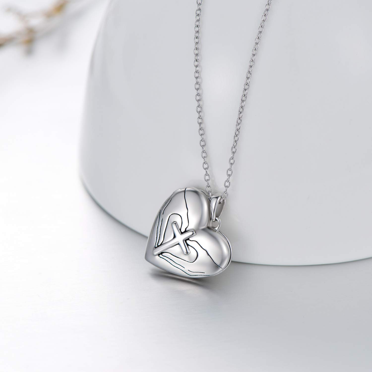 LONAGO - Collana in argento Sterling 925, con medaglione a forma di cuore che può contenere fotografie a scelta