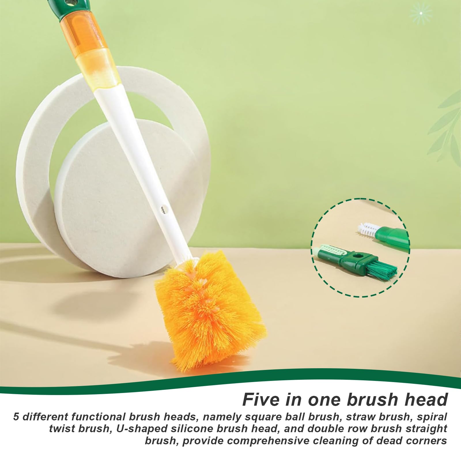 Pulisci Borraccia, 5-in-1 Scovolino Biberon, Pulisci Bottiglie Staccabile, Manico Lungo, con Fori per Appendere, per Biberon, Bicchieri D'acqua e Bottiglie per Bevande