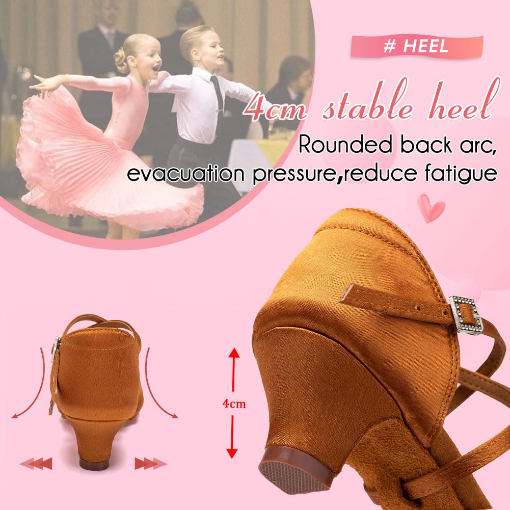 Scarpe da Ballo Latino Americano Donna con Punta Aperta Scarpe Danza Latina Bambina con Tacco 4cm