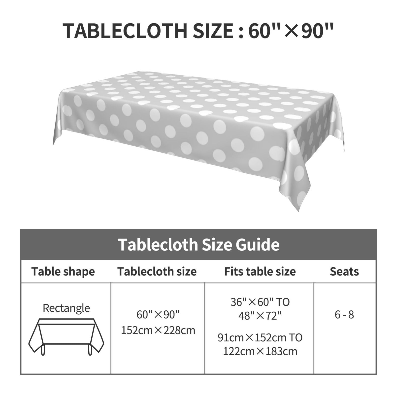 Tovaglia 152 x 228 cm, tessuto bianco a pois, resistente alle pieghe, per feste al chiuso e all'aperto, resistente tovaglia per eventi e uso domestico