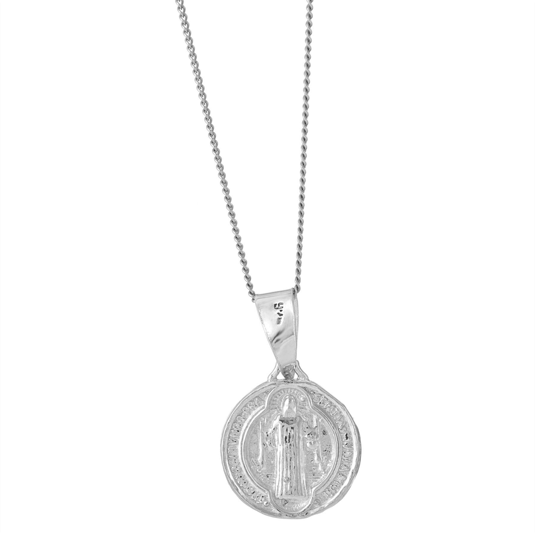 SilverlyWomen's Men's 925 Sterling Silver Round Saint St. Benedict Medal Pendant Necklace, 18"