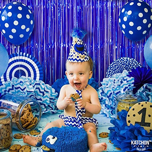 Image of KatchOn, Metallic Blue Backdrop Curtain - Pack of 2 | Blue Streamers for Royal Blue Party Decorations | Foil Fringe Streamers for Under The Sea Party Decorations, Mermaid Bachelorette Decorations