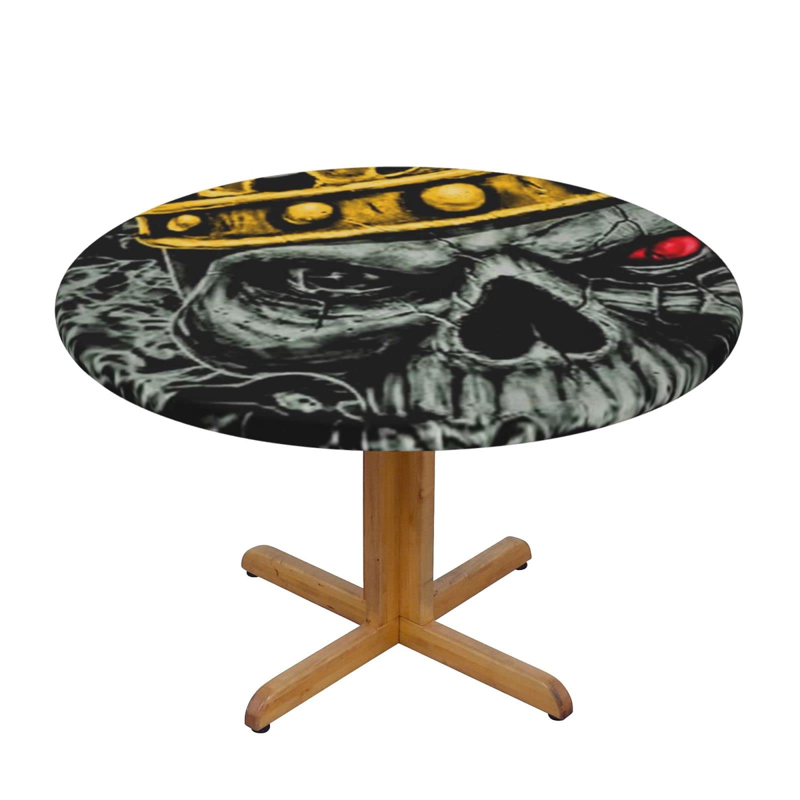 Lsjuee Round Fitted Tablecloth 45-50in Elastic Edged Table Cloth for Kitchen Dining Party Home Decor - Horror Skull Death Crown Dark