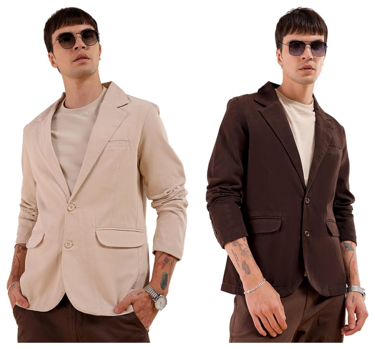 the indian garage co Men's Slim Blazer (0621-OXMBLZ01-02_Beige_M) Men's Oxford Blazer Slim Fit (0621-OXMBLZ01-12_Brown_M)-picture-35