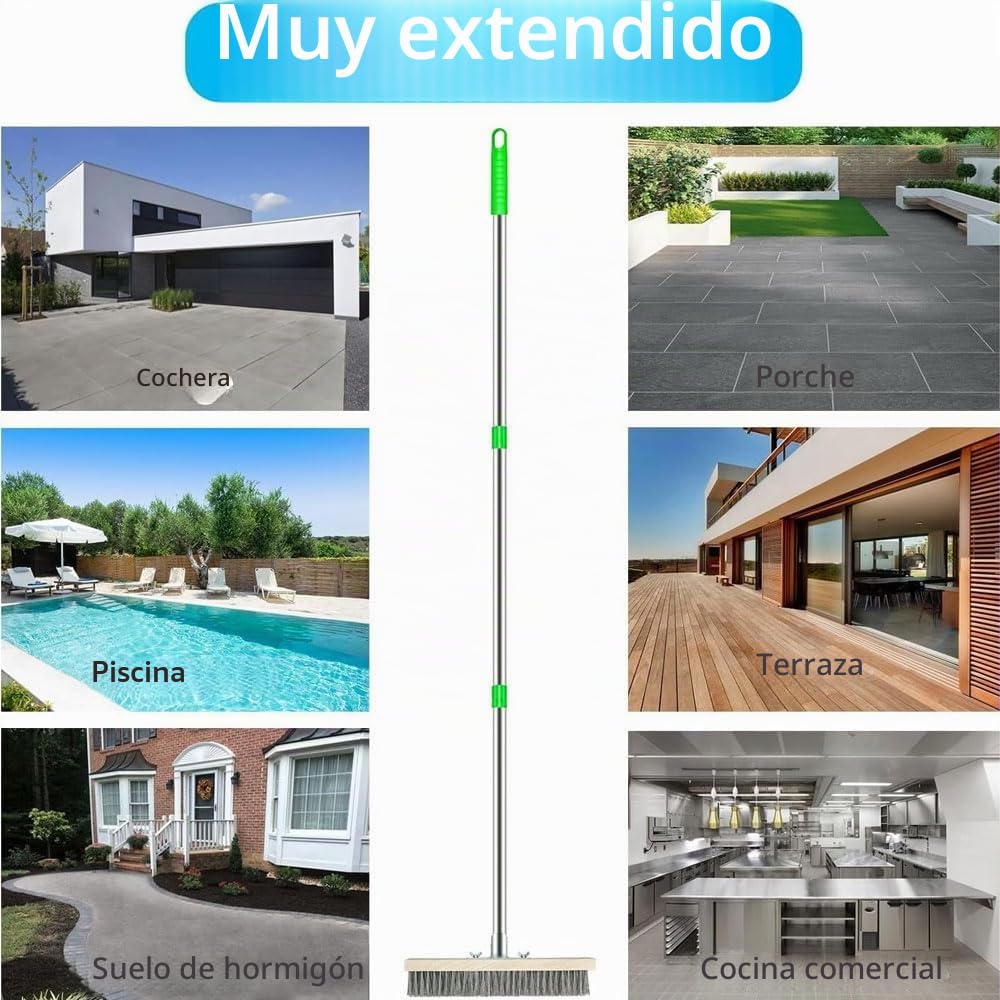 Escoba Metálica de Jardín con Mango Telescópico, Cepillo de Alambre 30 cm, para Eliminar Musgo, para Exterior (30CM)