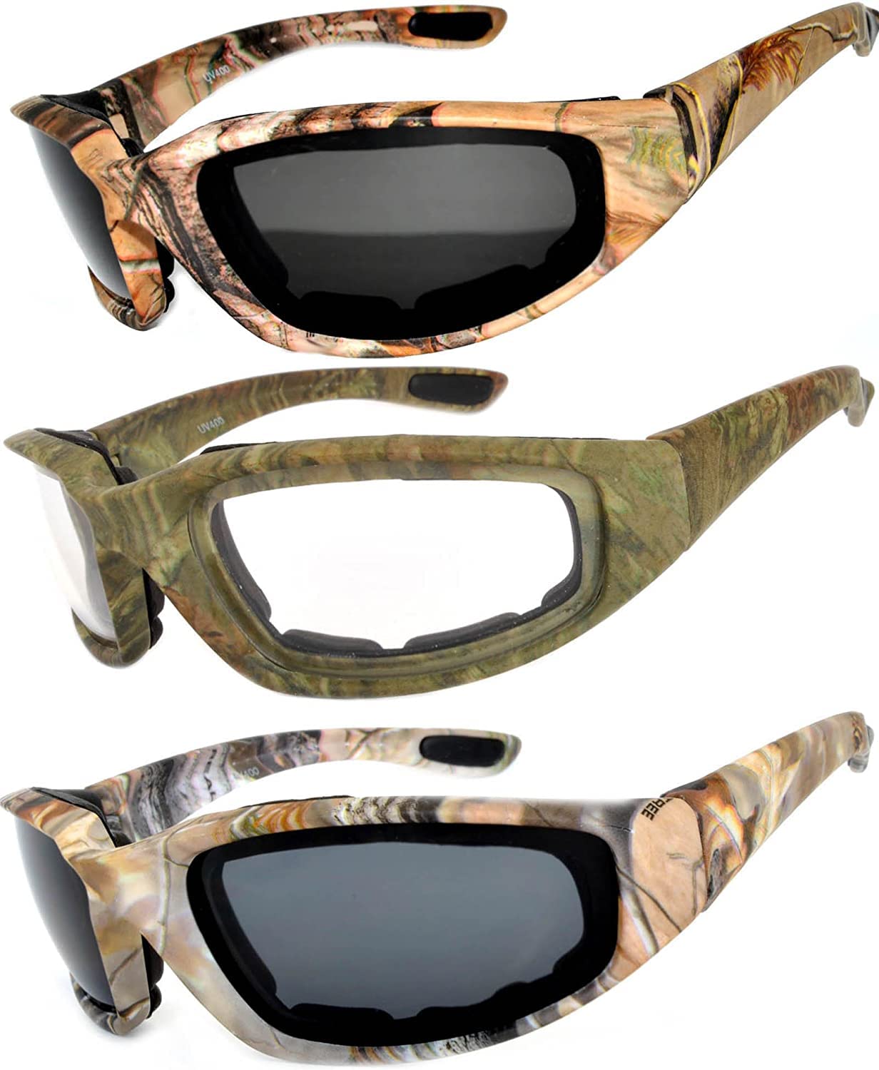OWL 3 Pack Motorcycle Riding Glasses, Padded Sport Sunglasses, Assorted Colors for Men and Women
