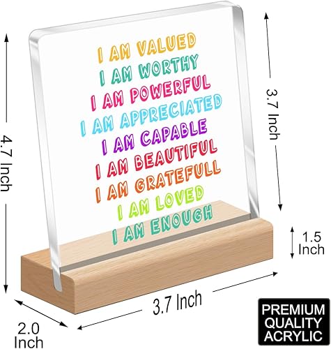 Miniatura 2 de Decoración inspiradora de escritorio, con texto en inglés "I am Valued I am Worthy Positive Affirmations", placa de escritorio de acrílico con