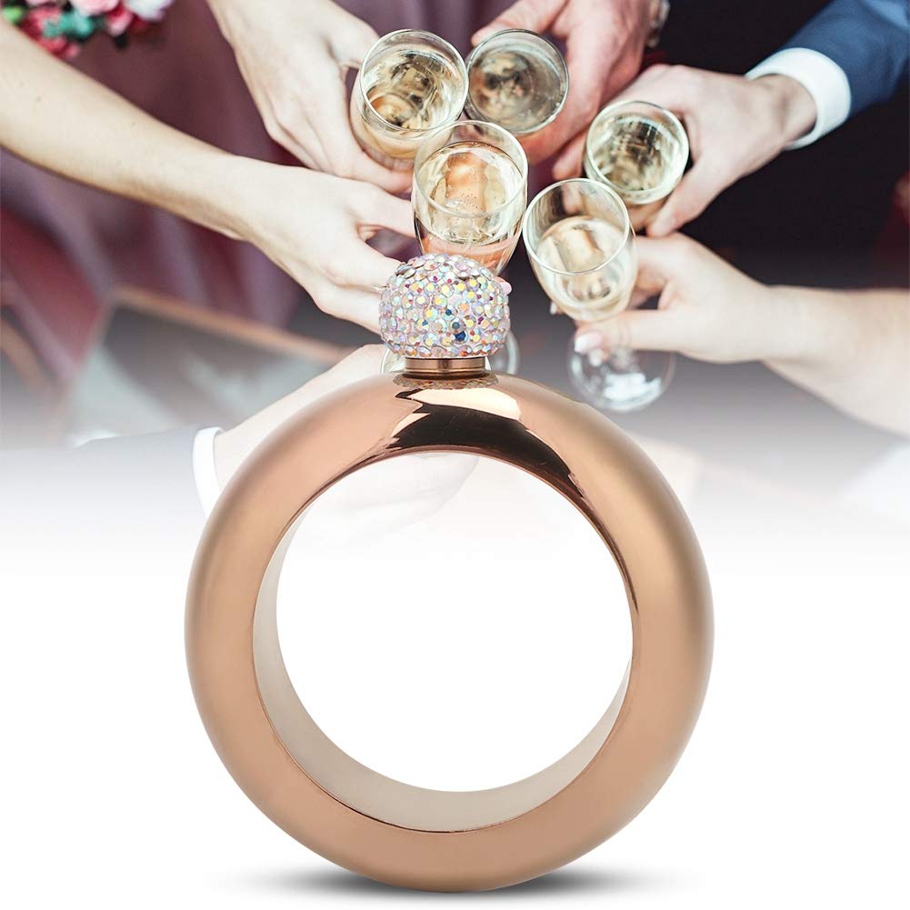 Nikou Bottiglia di Alcol in Acciaio Inox Bracciale, Braccialetto da Fiaschetta per Danza, Compleanno, Festa, Club, Bar, Oro Rosa Brillante, 230ml, 10x11,9cm