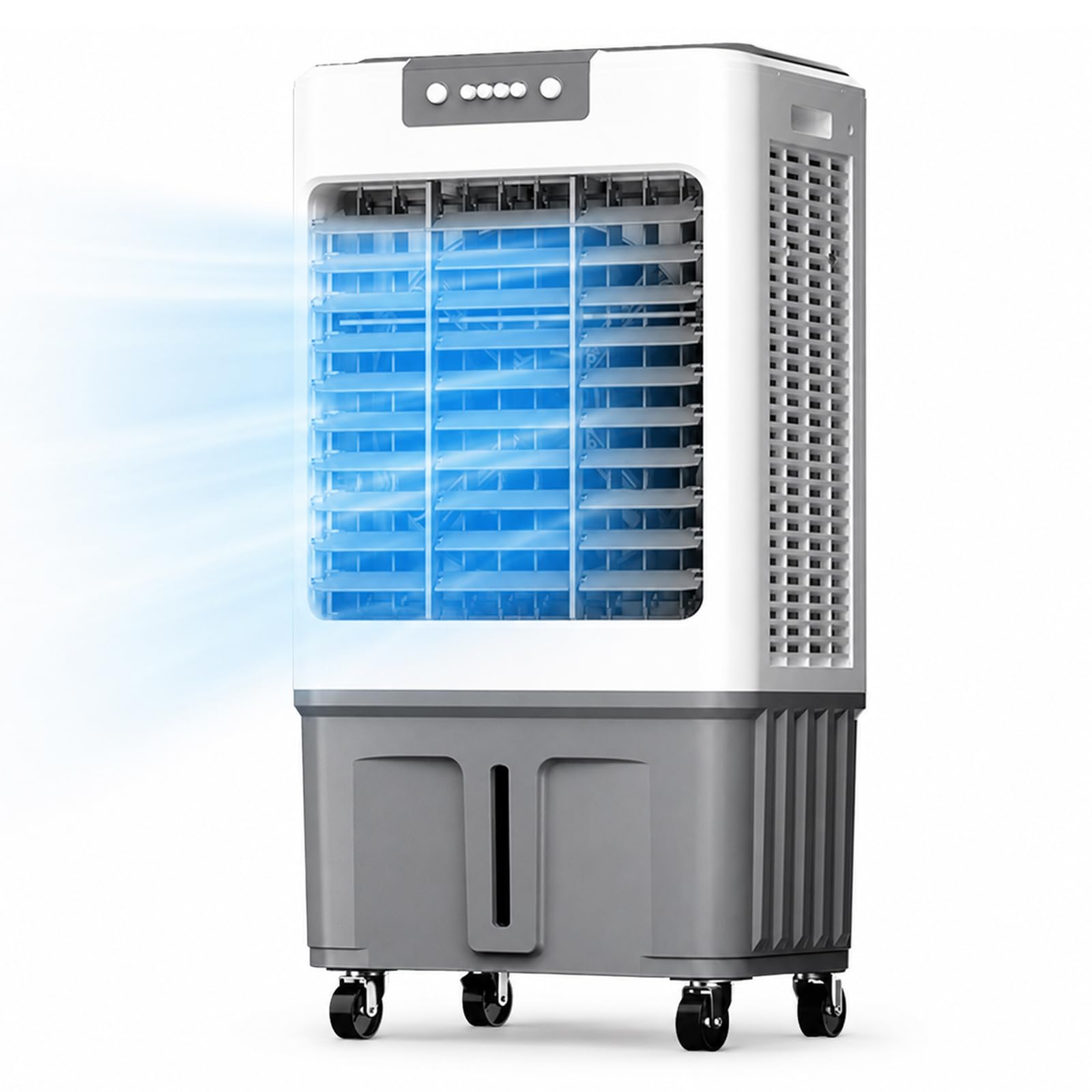Jswhybd White/Gray 150W Portable Evaporative Swamp Cooler, 40L Water Air Cooler With Auto Swing, 3 Speed Rolling Cooling Fan For Home Bedroom Living Room Covers Up To 50㎡ 51.4 * 33.6 * 95Cm