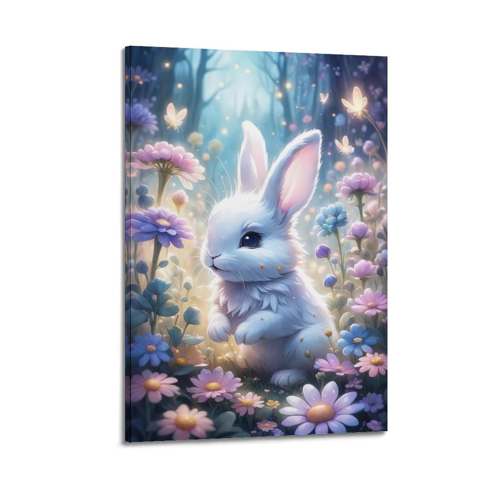 WZKTCL Animal Poster Bunny in The Garden Poster Decorative Painting Canvas Wall Posters And Art Picture Print Modern Family Bedroom Decor Posters 24x36inch(60x90cm)