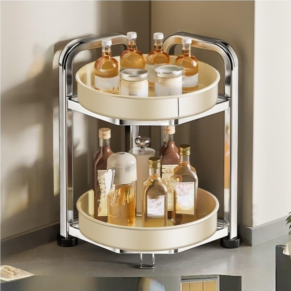 Goxyffmnv Rotating Storage Rack, Kitchen Spice Rack, Skin Care Products Shelf, Multi-layer Storage Stand, Metal Organizer for Kitchen, Bathroom, Living Room(White,7.7 * 7.7 * 19.7in)