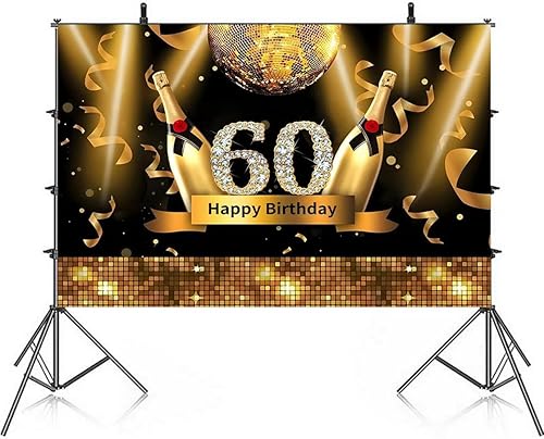 Miniatura 5 de Cinta brillante de 7 x 5 pies, color dorado con texto en inglés "Cheers", con diamantes brillantes y brillantes, número 60, color negro y dorado