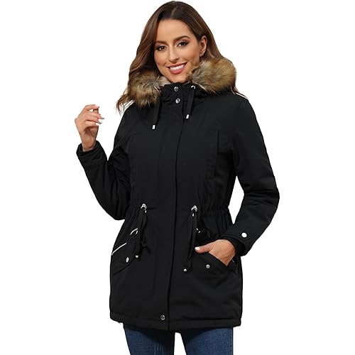ROYAL MATRIX Women's Winter Coats Fleece Lined Parka Jacket Hooded Long Winter Warm Parka Coat with Pockets