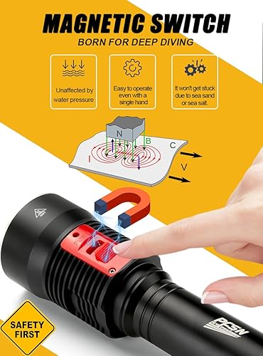 Miniatura 3 de PFSN - Linterna de buceo, 4000 lúmenes, luz de buceo profesional, 328.1 ft, impermeable, linterna subacuática para buceo, linterna LED recargable,