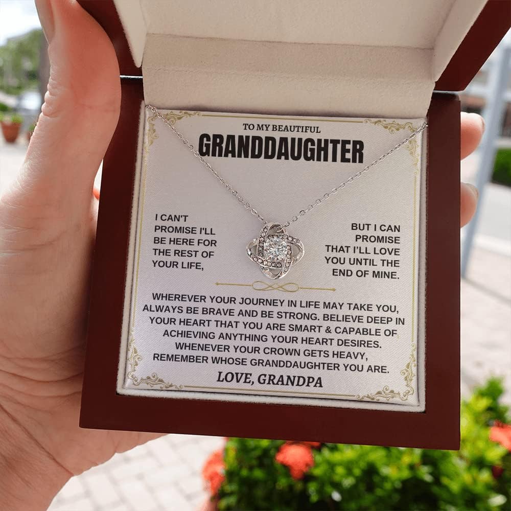 Love Knot Necklace For Granddaughter From Grandpa - Beautiful Silver Pendant Granddaughter Necklace From Grandpa For Birthday To Girls - Love Necklace Best Jewelry Gifts From Grandfather