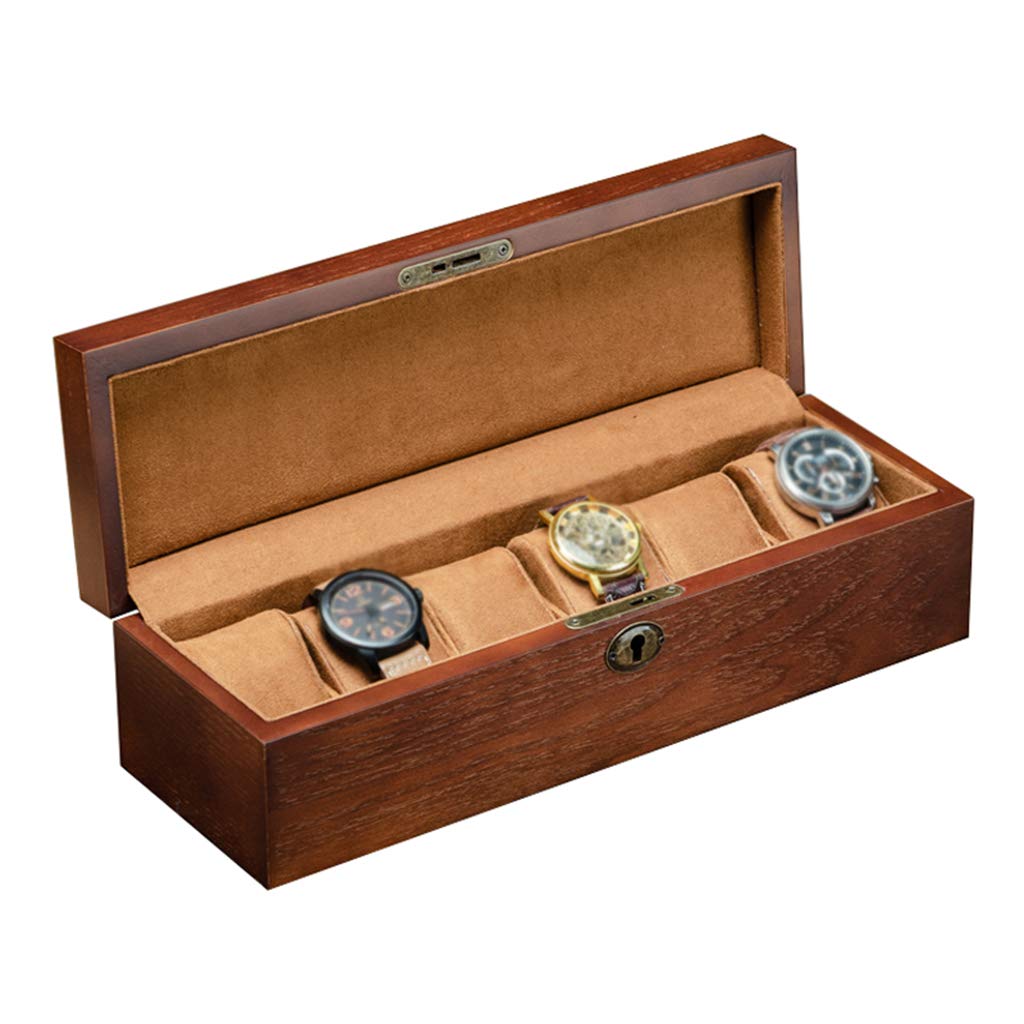 ANVLOJRIH Watch Box Wooden for Men Women 6 Slots Jewelry Bracelet Display Storage Case Showcase Organiser with Soft Pillows and Lockable Metal Lock