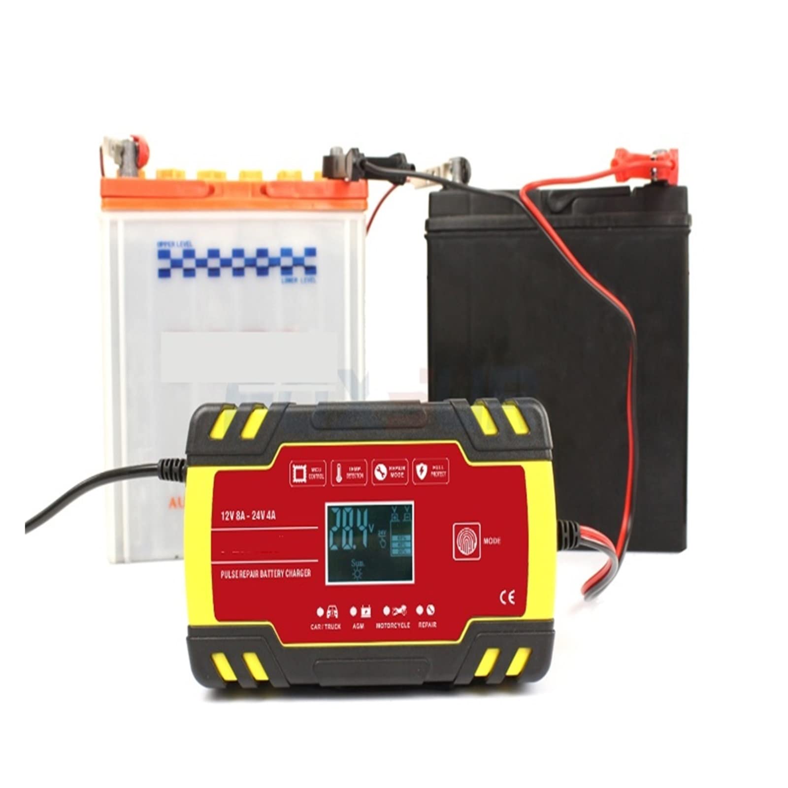 Inteligentna ładowarka samochodowa 1. 2v-24V 8a Ładowarka do naprawy motocykli samochodowych Pełna automatyczna ładowarka baterii cyfrowa LCD
