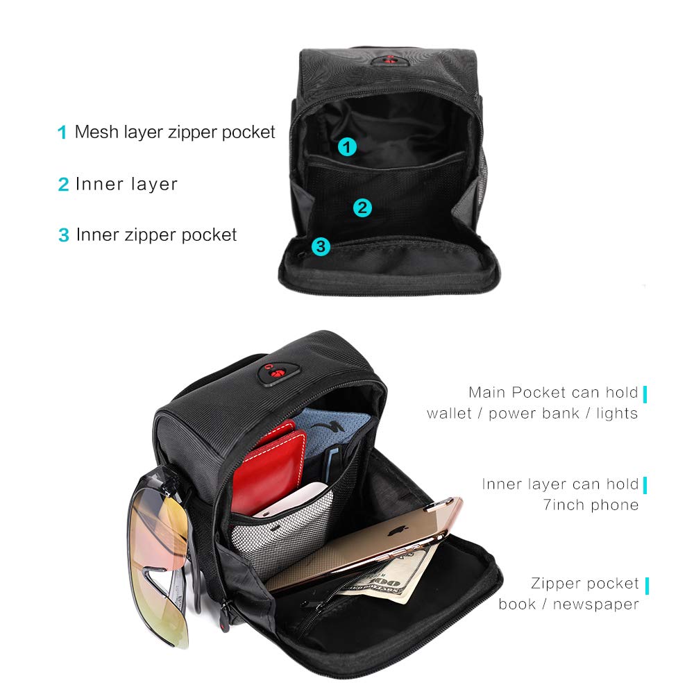 Rhinowalk Vélo Guidon Sac Vélo Panier Avant Guidon Sac De Vélo Montagne Route Vélo Banlieusard Professionnel Accessoires-Noir