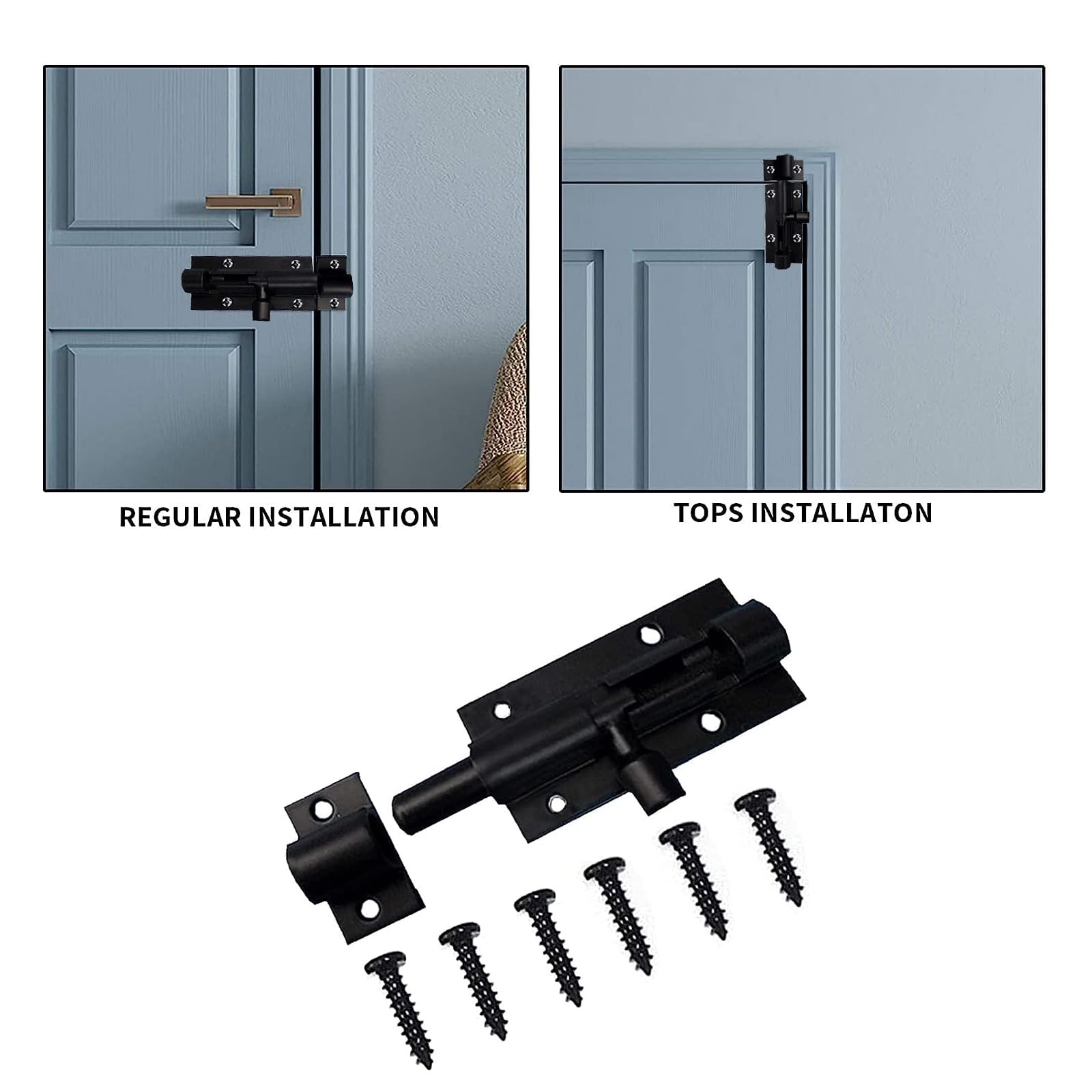 Serrature A Scorrimento Per Porte - Chiavistelli In Alluminio, Nero, Con Viti - Pacco Da 4 Per Cancelli, Bagni, Box