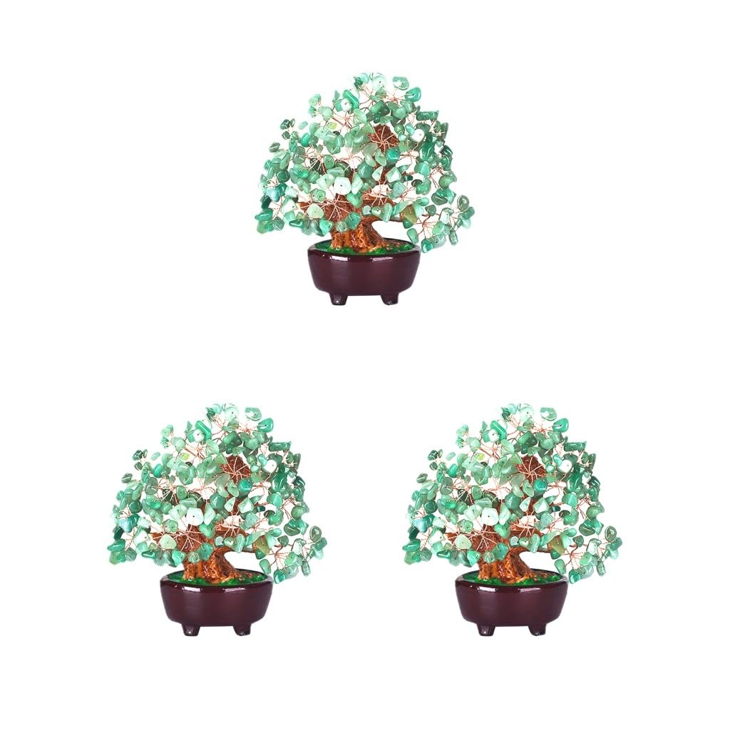 Arbre à monnaie en cristal Feng Shui vert lot de 3 mini bonsaïs pour salon et bureau