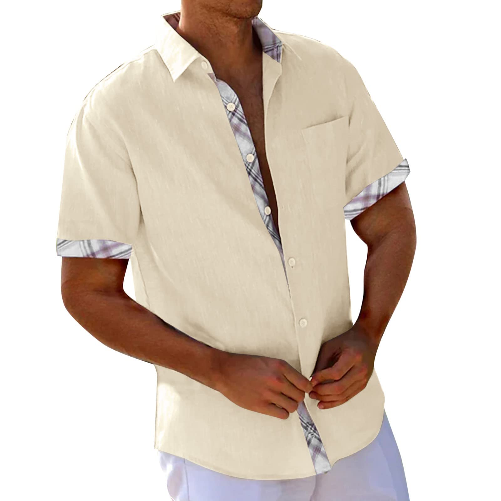 Herren Hemd Kurzarm, Kurzarmhemd Herren Sommer V-Ausschnitt Knopfleiste Sommerhemd Leicht Hemden Formell Herrenhemden Einfarbig Dünn Atmungsaktive Freizeithemd Regular Fit Business Outdoor Hemd Jacke
