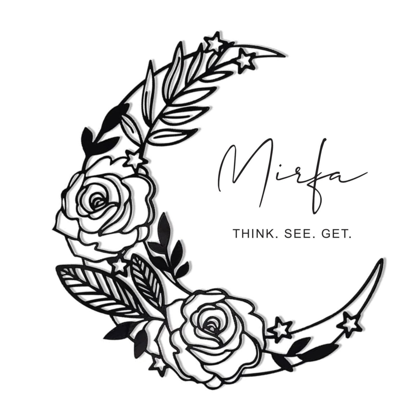 MirfaMoon Wall Art Home Decor, Wood Art Metal Looking Finish Self-Adhesive Hanging Moon Floral Wall Decoration, for Living Room Bedroom, welcome door and new Year,Christmas