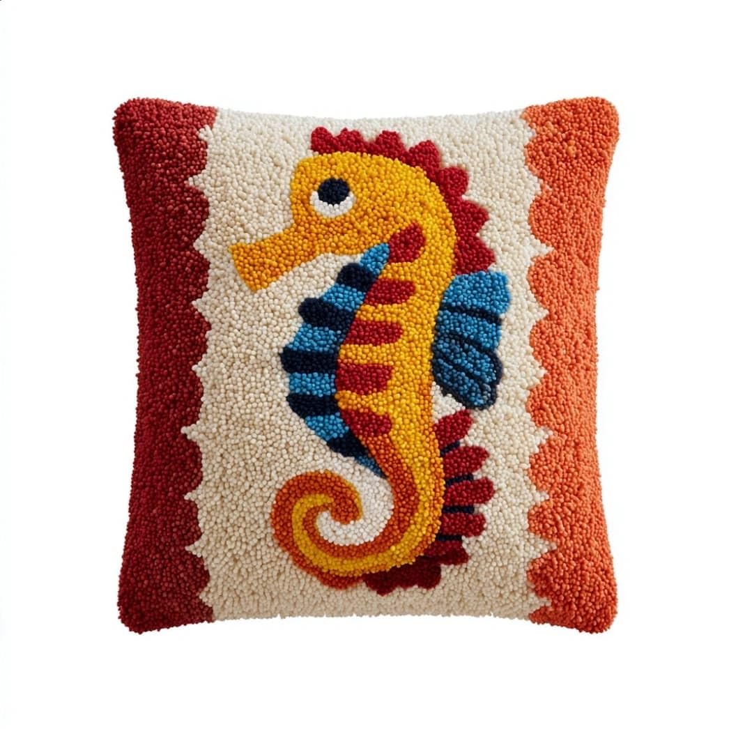 Taxpy DIY Latch Hook Pillow Kit Seahorse 17X17 Inch