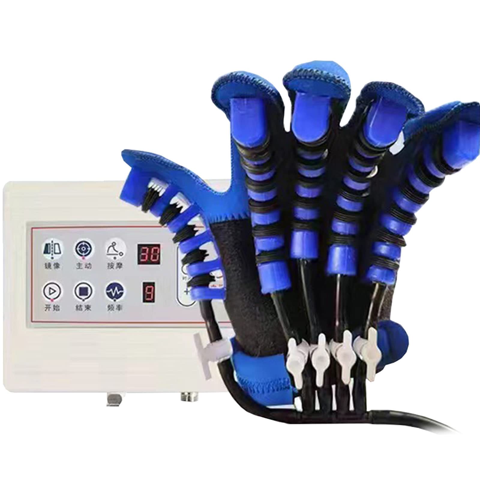 Hemiplegia Finger Rehabilitation Trainer Rękawice, trening palców, ortoza palca, funkcjonalna szyna ręczna dla pacjentów z udarem, niebieski,Right-XL